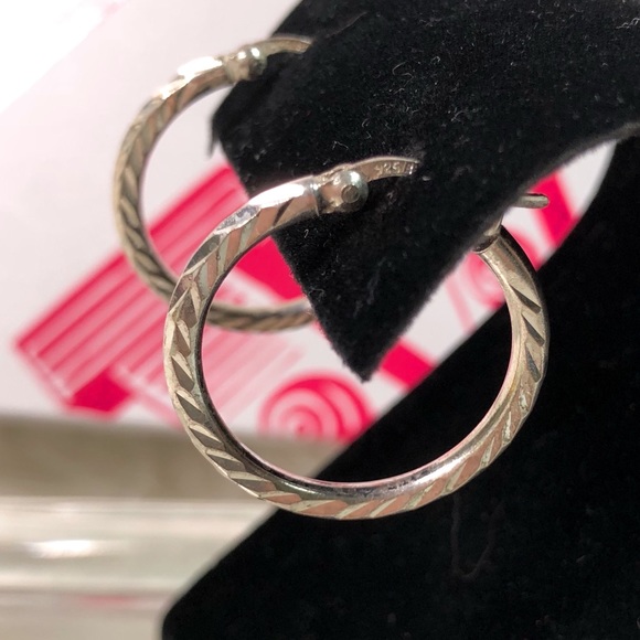 Jewelry - Sterling Silver Hoop Earrings 1” Bevel Cut